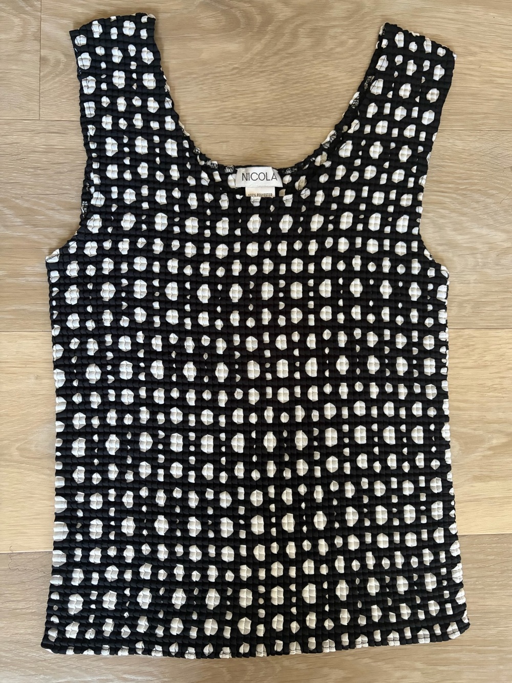 Vintage Nicola Black White Textured Polka Dot Tank Top L